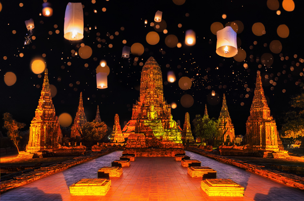 Loy Krathong Festival Ayutthaya in Ancient City, Thailand